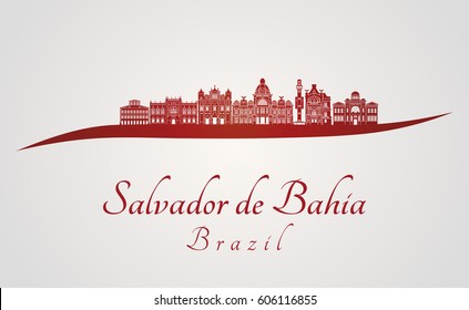 Salvador de Bahia V2 skyline in red and gray background in editable vector file