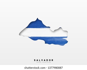 Salvador detailed map with flag of country. Painted in watercolor paint colors in the national flag.
