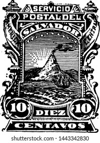 Salvador Diez Centavos Stamp in 1887, vintage illustration.