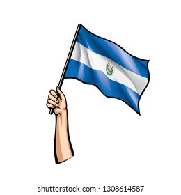 Salvador flag and hand on white background. Vector illustration