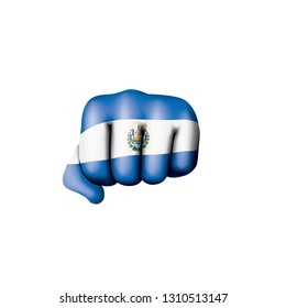 Salvador flag and hand on white background. Vector illustration