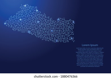 Salvador map from blue pattern of the maze grid and glowing space stars grid. Vector illustration.