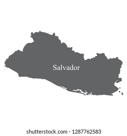 Salvador map, gray with white country name letters on the map.