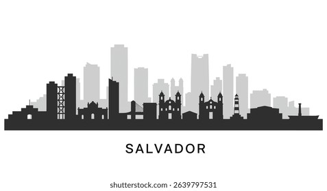 Salvador Skyline with Brazil Cityscape, and Vector Illustration.