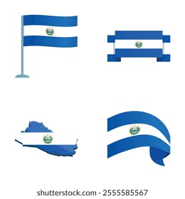 Salvador symbol icons set cartoon vector. National state el salvador flag. Central america country