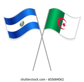 Salvadoran and Algerian crossed flags. El Salvador combined with Algeria isolated on white. Language learning, international business or travel concept.