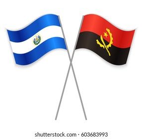Salvadoran and Angolan crossed flags. El Salvador combined with Angola isolated on white. Language learning, international business or travel concept.