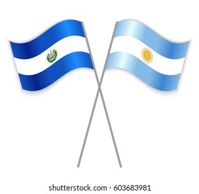 Salvadoran and Argentine crossed flags. El Salvador combined with Argentina isolated on white. Language learning, international business or travel concept.