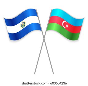 Salvadoran and Azerbaijani crossed flags. El Salvador combined with Azerbaijan isolated on white. Language learning, international business or travel concept.