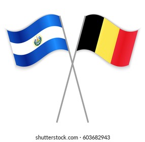 Salvadoran and Belgian crossed flags. El Salvador combined with Belgium isolated on white. Language learning, international business or travel concept.