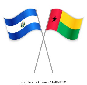 Salvadoran and Bissau-Guinean crossed flags. El Salvador combined with Guinea-Bissau isolated on white. Language learning, international business or travel concept.