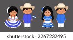 Salvadoran cartoon characters. Man and woman in Salvador national costume. Set of latin american couple in traditional ethnic clothes. Flat vector isolated illustration.