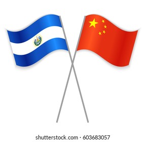 Salvadoran and Chinese crossed flags. El Salvador combined with China isolated on white. Language learning, international business or travel concept.