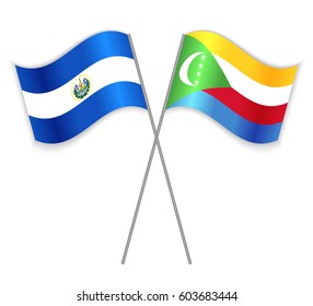Salvadoran and Comoran crossed flags. El Salvador combined with Comoros isolated on white. Language learning, international business or travel concept.