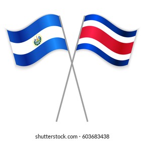 Salvadoran and Costa Rican crossed flags. El Salvador combined with Costa Rica isolated on white. Language learning, international business or travel concept.