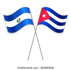 Salvadoran and Cuban crossed flags. El Salvador combined with Cuba isolated on white. Language learning, international business or travel concept.