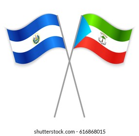Salvadoran and Equatorial Guinean crossed flags. El Salvador combined with Equatorial Guinea isolated on white. Language learning, international business or travel concept.