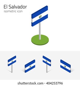 Salvadoran flag (Republic of El Salvador), vector set of isometric flat icons, 3D style, different views. Editable design elements for banner, website, presentation, infographic, poster, map. Eps 10