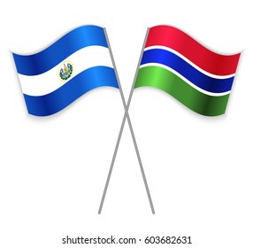 Salvadoran and Gambian crossed flags. El Salvador combined with Gambia isolated on white. Language learning, international business or travel concept.
