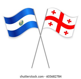 Salvadoran and Georgian crossed flags. El Salvador combined with Georgia isolated on white. Language learning, international business or travel concept.