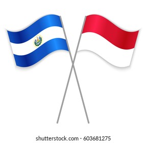 Salvadoran and Indonesian crossed flags. El Salvador combined with Indonesia isolated on white. Language learning, international business or travel concept.