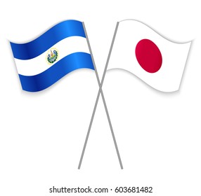 Salvadoran and Japanese crossed flags. El Salvador combined with Japan isolated on white. Language learning, international business or travel concept.