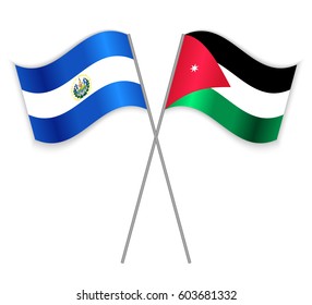 Salvadoran and Jordanian crossed flags. El Salvador combined with Jordan isolated on white. Language learning, international business or travel concept.
