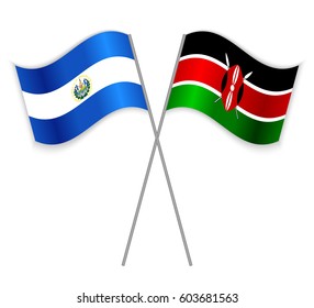 Salvadoran and Kenyan crossed flags. El Salvador combined with Kenya isolated on white. Language learning, international business or travel concept.