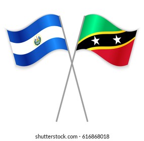 Salvadoran and Kittitian crossed flags. El Salvador combined with Saint Kitts and Nevis isolated on white. Language learning, international business or travel concept.