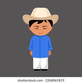 Salvadoran male cartoon character in traditional ethnic costume. Man in Salvador national clothes. Latin americans. Isolated flat vector illustration.