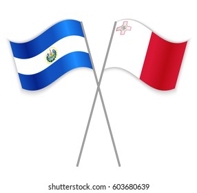 Salvadoran and Maltese crossed flags. El Salvador combined with Malta isolated on white. Language learning, international business or travel concept.