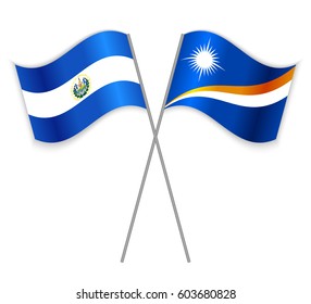 Salvadoran and Marshallese crossed flags. El Salvador combined with Marshall Islands isolated on white. Language learning, international business or travel concept.