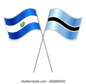 Salvadoran and Motswana crossed flags. El Salvador combined with Botswana isolated on white. Language learning, international business or travel concept.