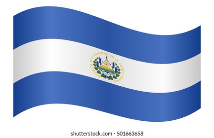 Salvadoran national official flag. Patriotic symbol, banner, element, background. Correct colors. Flag of El Salvador waving on white background, vector illustration