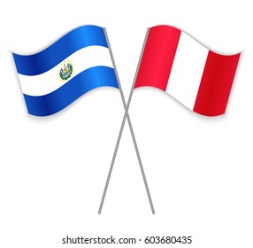 Salvadoran and Peruvian crossed flags. El Salvador combined with Peru isolated on white. Language learning, international business or travel concept.