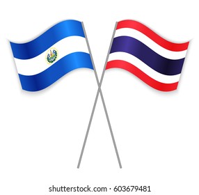 Salvadoran and Thai crossed flags. El Salvador combined with Thailand isolated on white. Language learning, international business or travel concept.