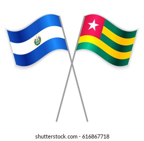 Salvadoran and Togolese crossed flags. El Salvador combined with Togo isolated on white. Language learning, international business or travel concept.