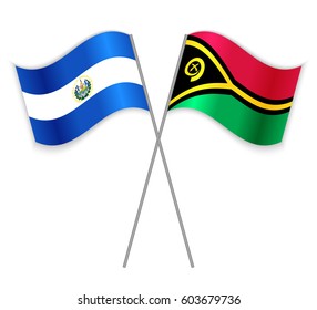 Salvadoran and Vanuatuan crossed flags. El Salvador combined with Vanuatu isolated on white. Language learning, international business or travel concept.