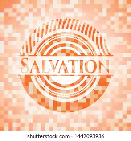 Salvation abstract emblem, orange mosaic background
