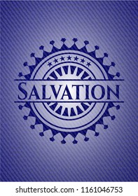 Salvation badge with denim background