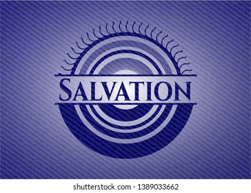 Salvation badge with jean texture. Vector Illustration. Detailed.