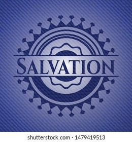 Salvation badge with jean texture. Vector Illustration. Detailed.