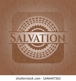 Salvation badge with wooden background