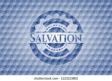 Salvation blue emblem with geometric pattern.