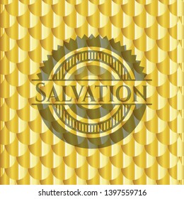 Salvation gold shiny emblem. Scales pattern. Vector Illustration. Detailed.