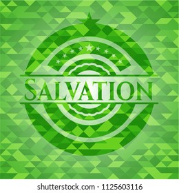 Salvation green emblem with triangle mosaic background