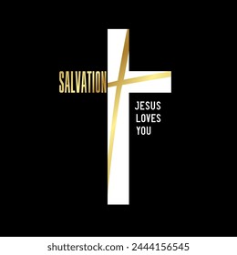 Salvation, Jesus loves you Christian t shirt design. Web banner or church poster design for youth ministry. Vector illustration