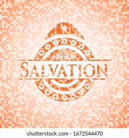Emblema de mosaico naranja salvación. Ilustración vectorial. Detallado.
