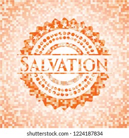 Salvation orange tile background illustration. Square geometric mosaic seamless pattern with emblem inside.