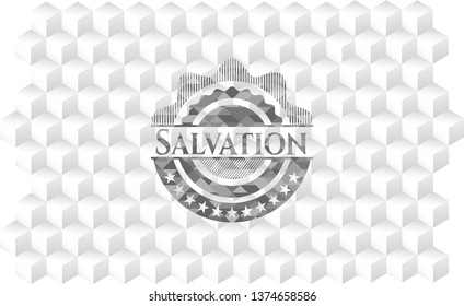 Salvation realistic grey emblem with cube white background